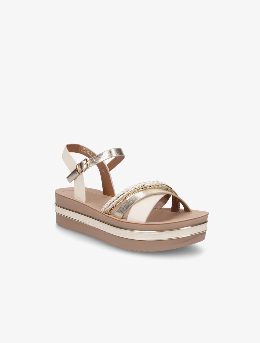 Sandales plateforme à strass - Beige - 2