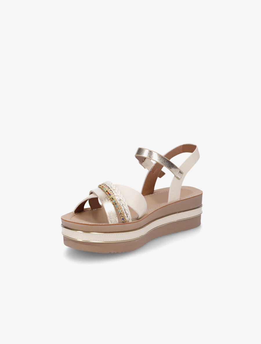 Sandales plateforme à strass - Beige - 3