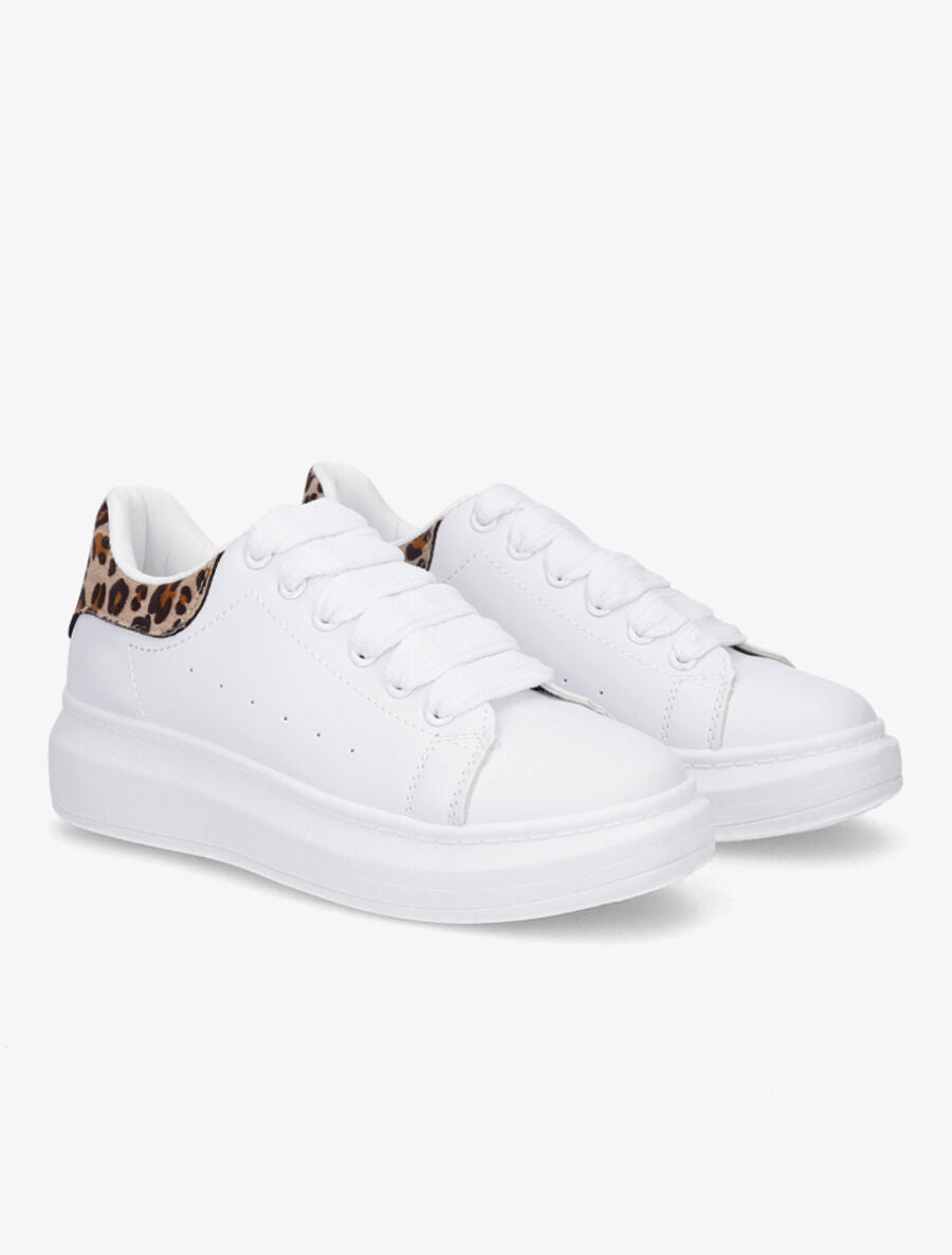Sneakers à contrefort imprimé léopard et lacets larges - Beige - 4