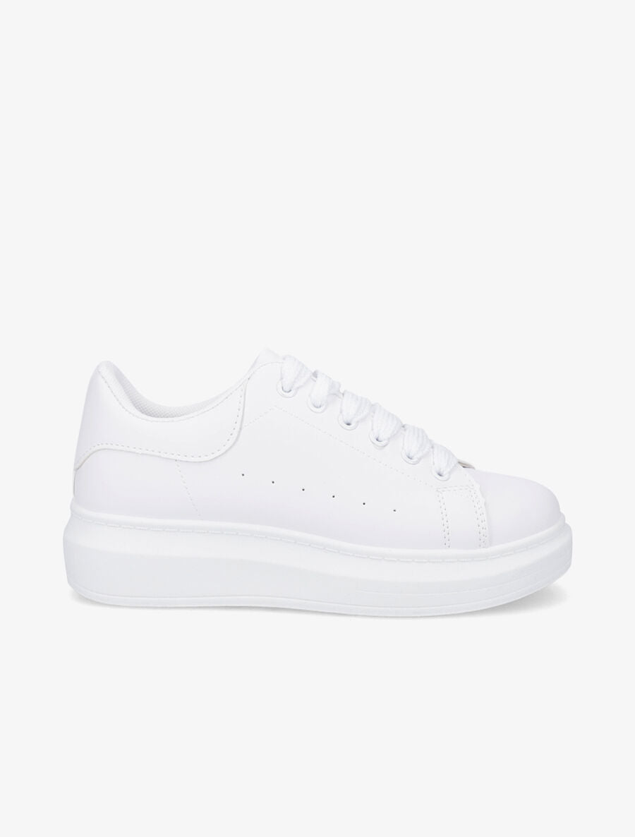 Sneakers classiques en simili et lacets larges - Blanc - 1