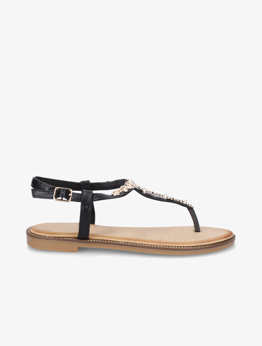 Nu-pieds en simili et bijoux en tourbillons - Noir - 1