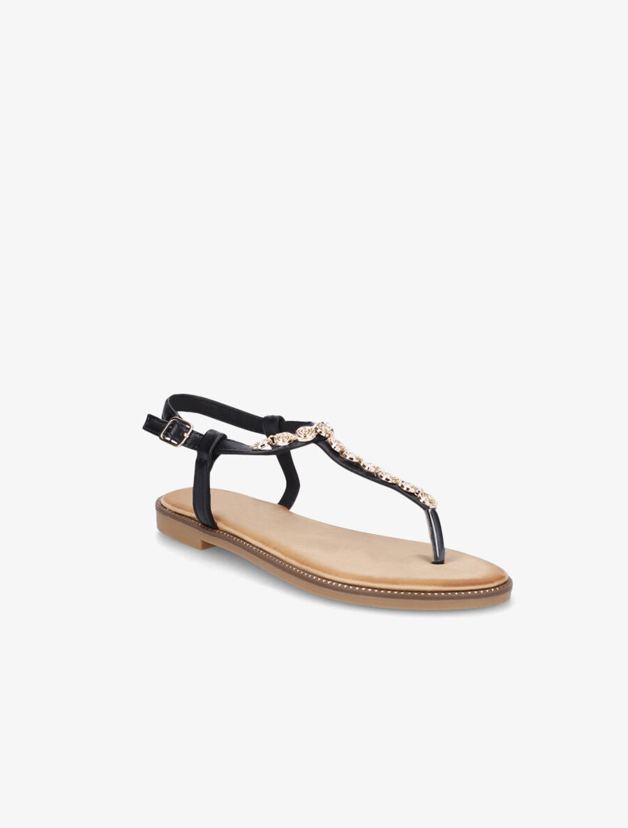 Nu-pieds en simili et bijoux en tourbillons - Noir - 2