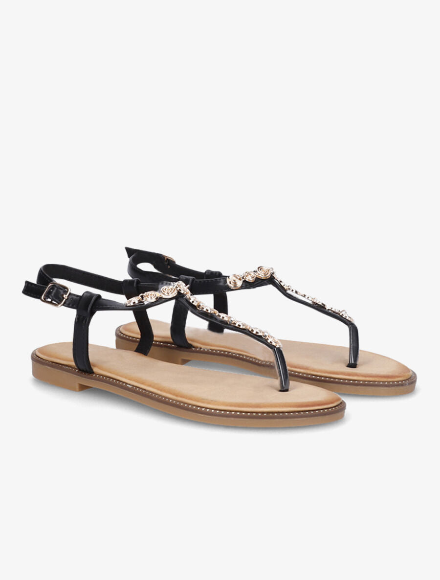 Nu-pieds en simili et bijoux en tourbillons - Noir - 4