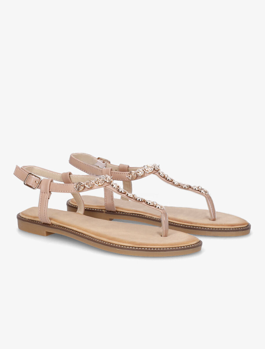 Nu-pieds en simili et bijoux en tourbillons - Nude - 4