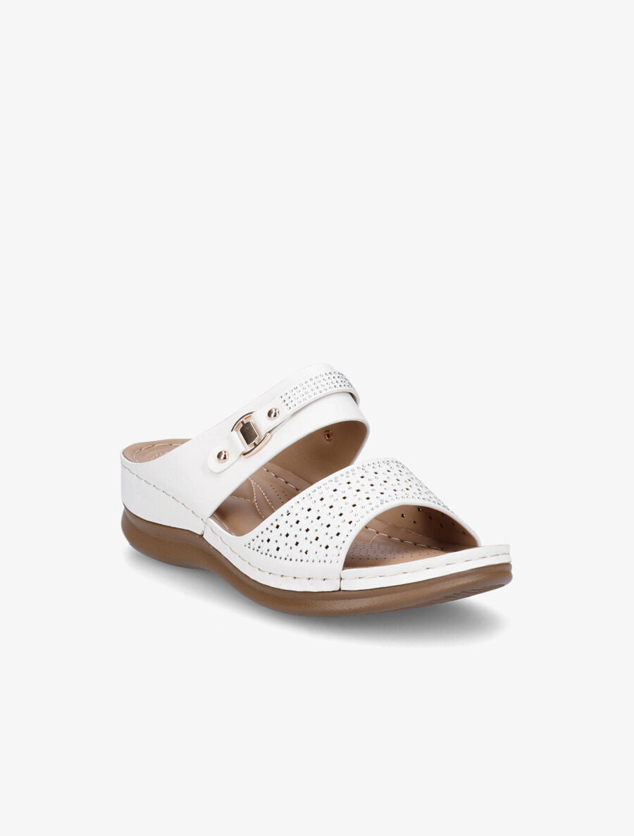 Claquettes compensées ajourées et strass - Blanc - 2