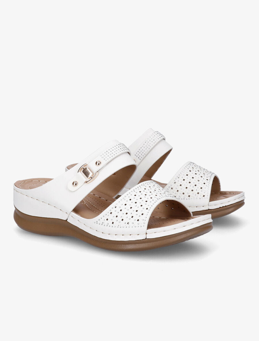 Claquettes compensées ajourées et strass - Blanc - 4