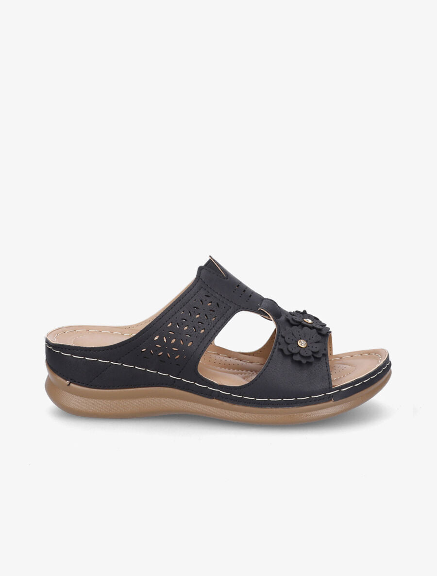 Mules compensées à fleurs - Noir - 1