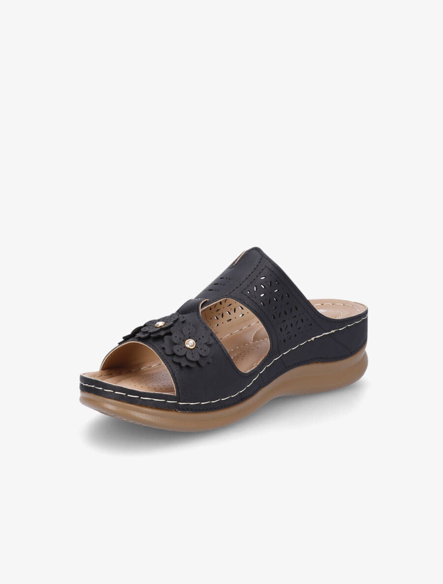 Mules compensées à fleurs - Noir - 3