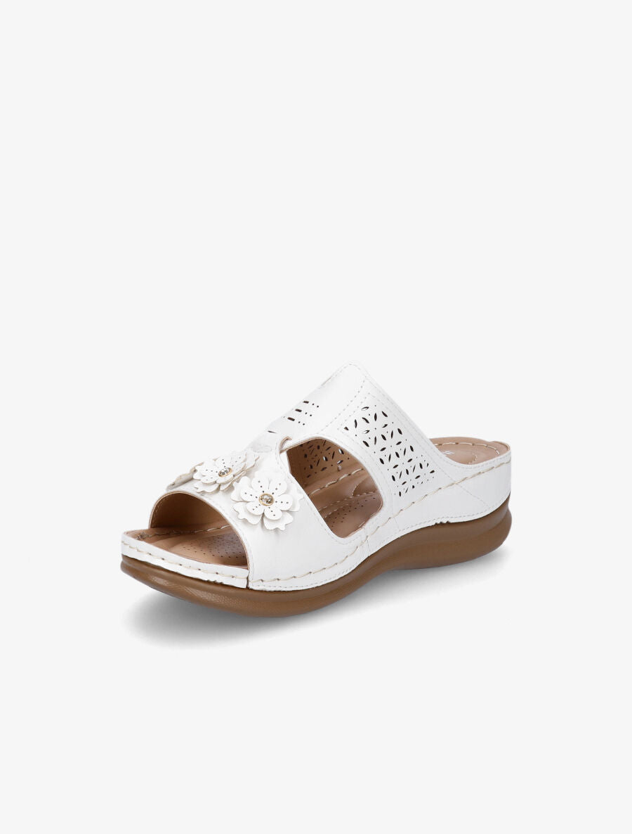 Mules compensées à fleurs - Blanc - 3