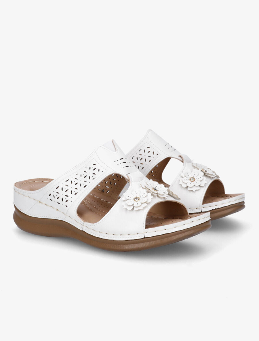 Mules compensées à fleurs - Blanc - 4