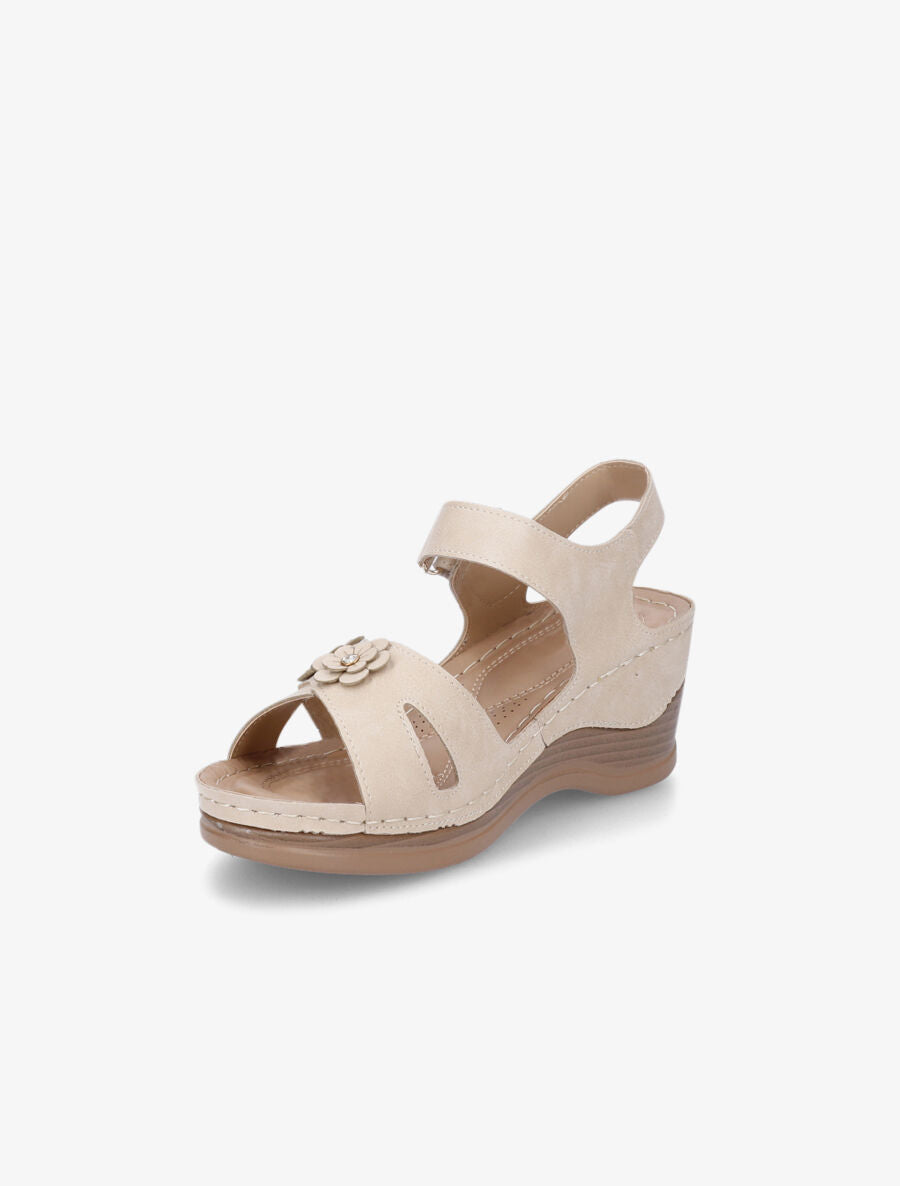 Sandales compensées à fleurs et strass - Beige - 3