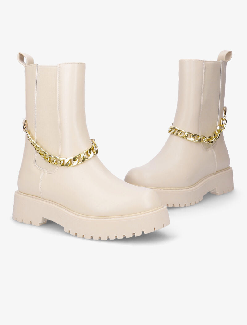Bottines à chaîne dorée amovible - Beige - 1
