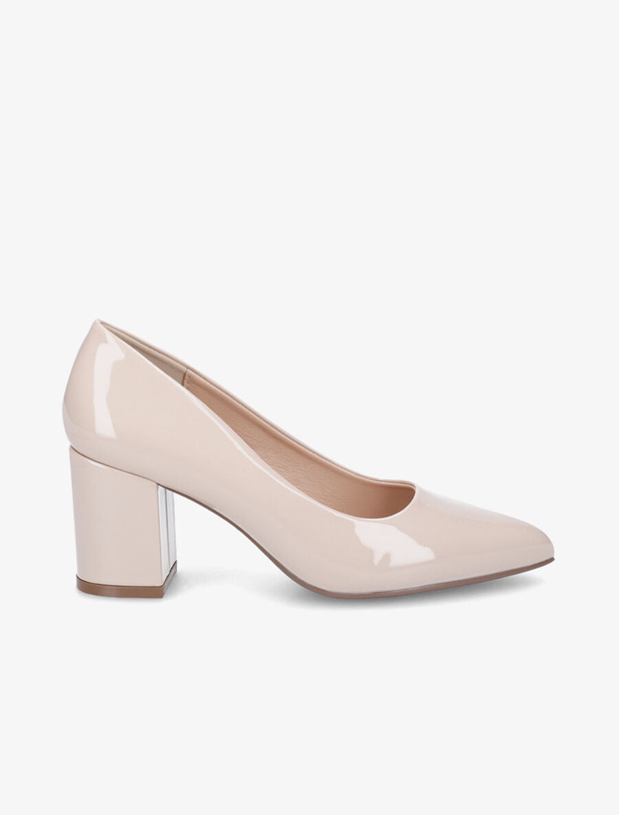 Escarpins vernis à talon large - Beige - 5