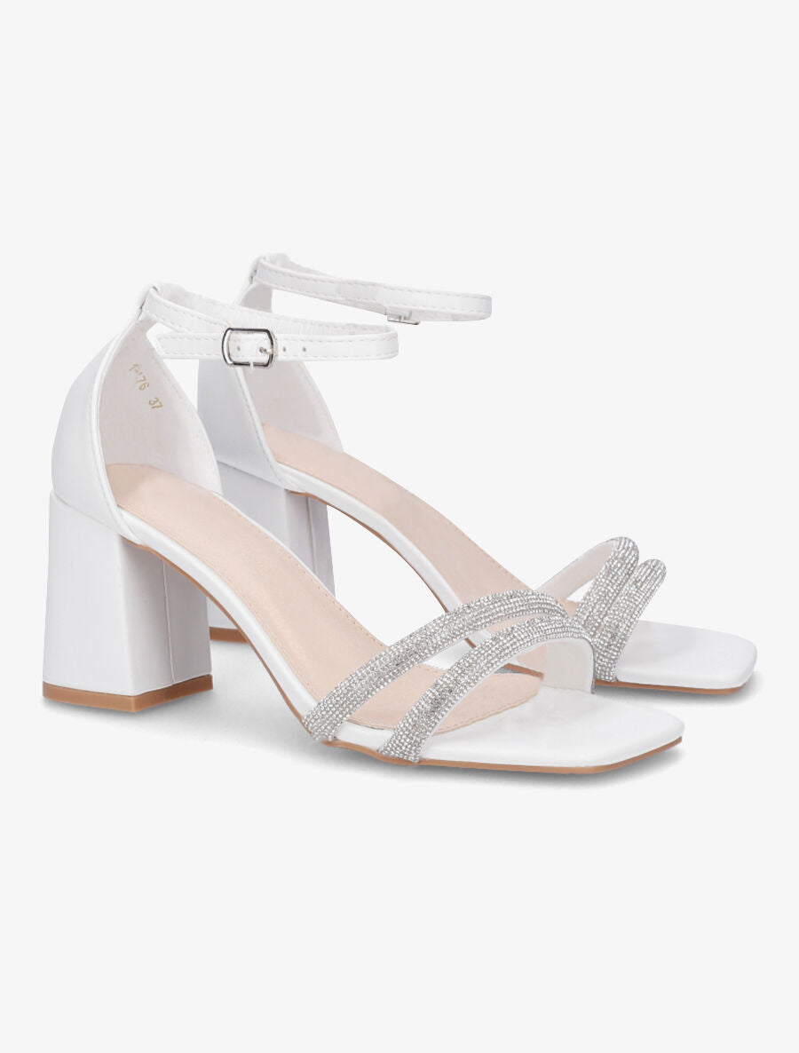 Sandales en simili à brides ornées de strass - Blanc - 4