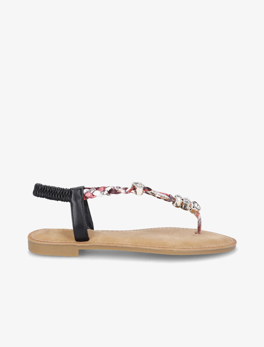 Nu-pieds imprimés et bijoux avec strass - Noir - 5
