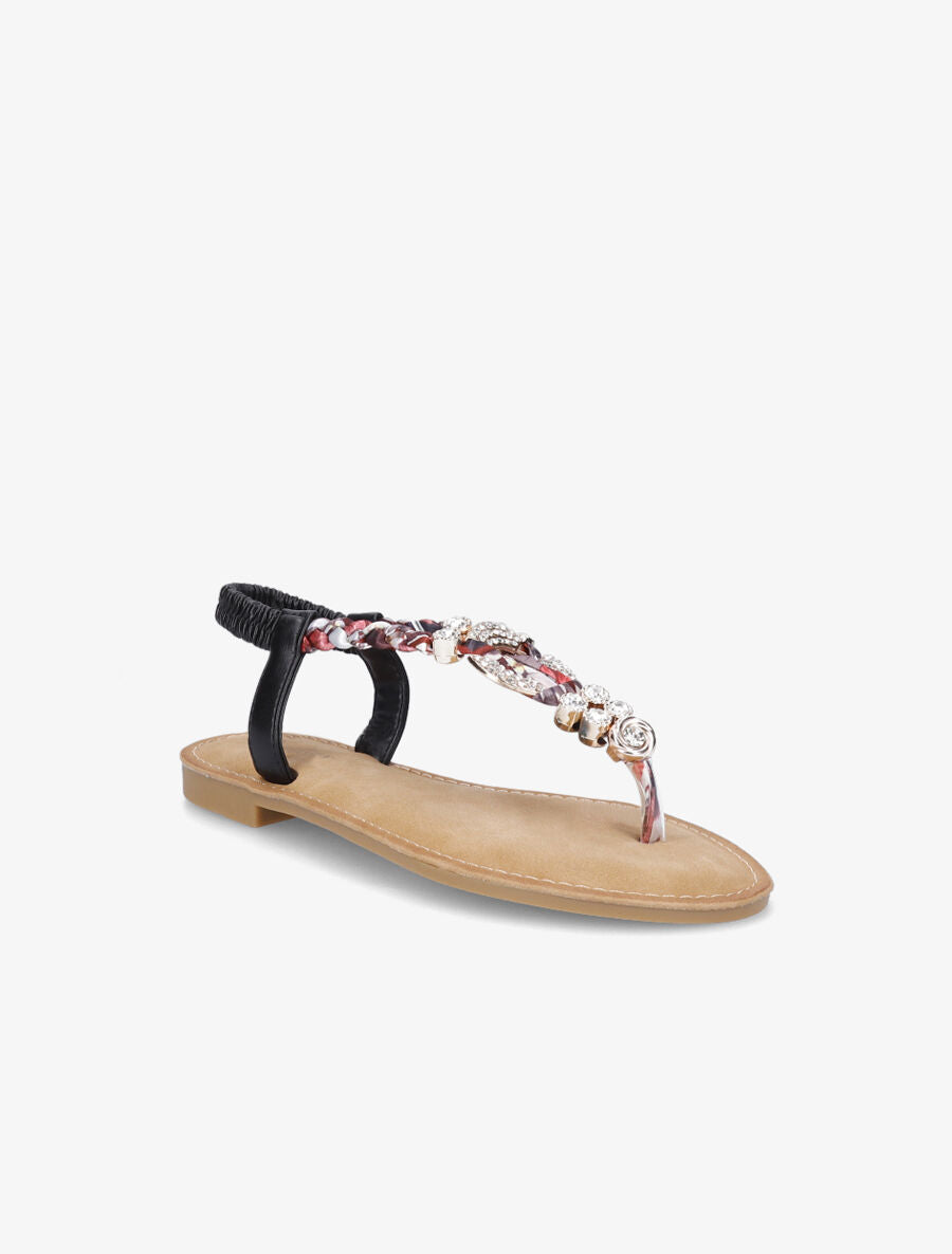 Nu-pieds imprimés et bijoux avec strass - Noir - 2