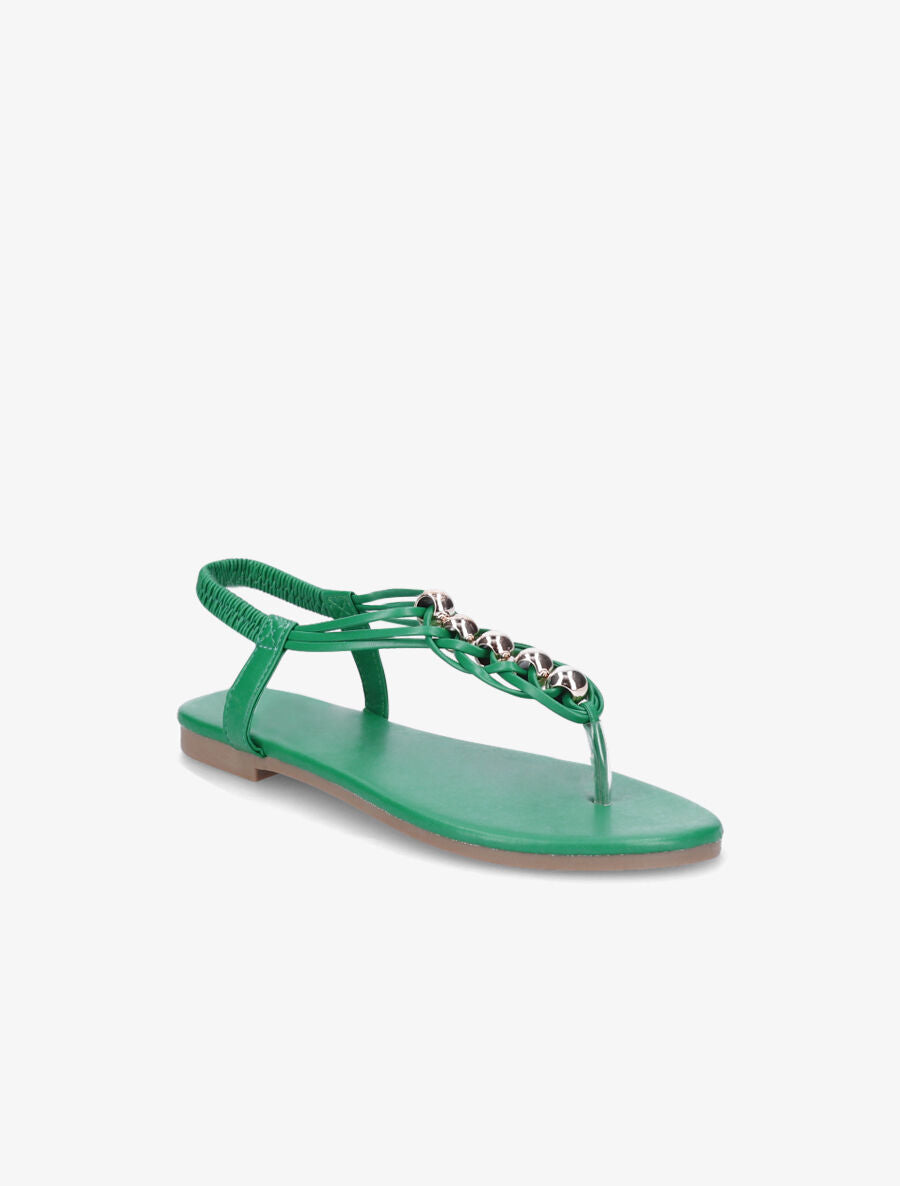 Nu-pieds à contrefort élastiqué et perles - Vert - 2