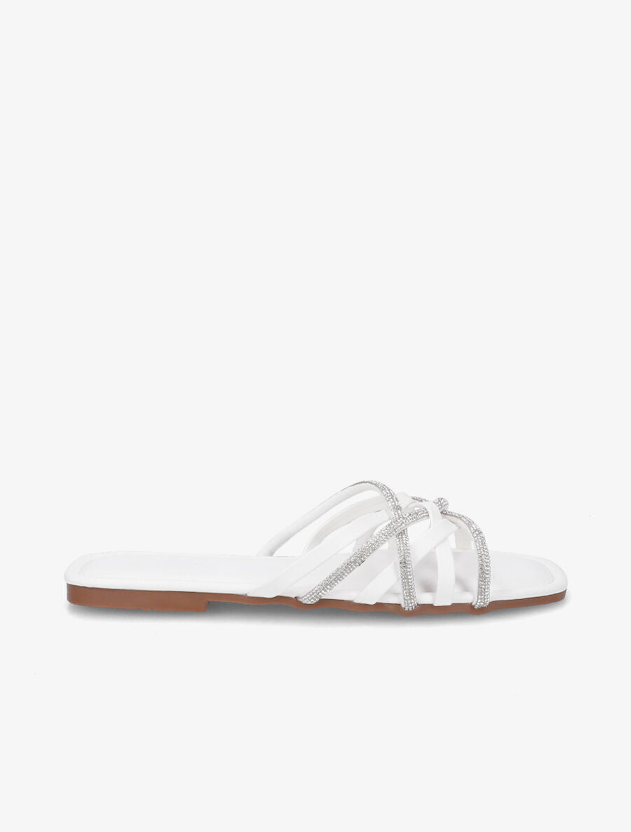 Claquettes à brides entrelacées et strassées - Blanc - 1