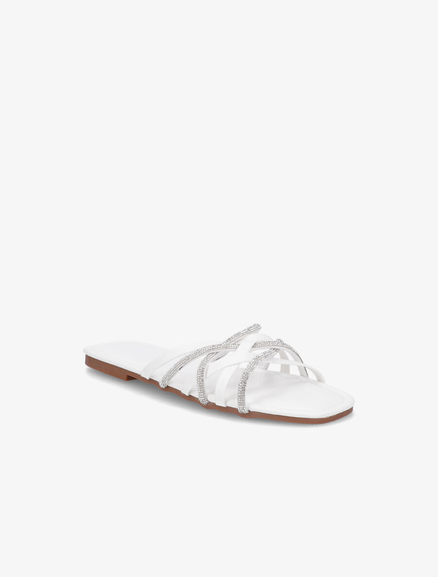 Claquettes à brides entrelacées et strassées - Blanc - 2