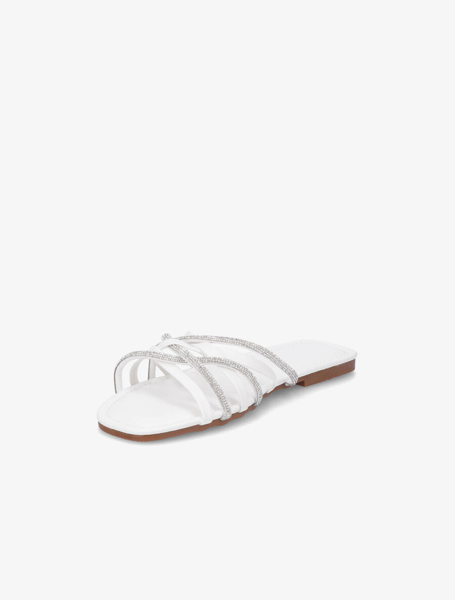 Claquettes à brides entrelacées et strassées - Blanc - 3