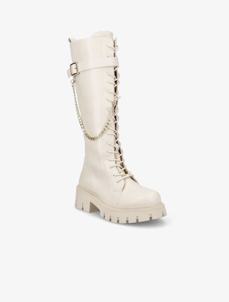 Bottes lacées style rangers à détail chaîne amovible - Beige - 3