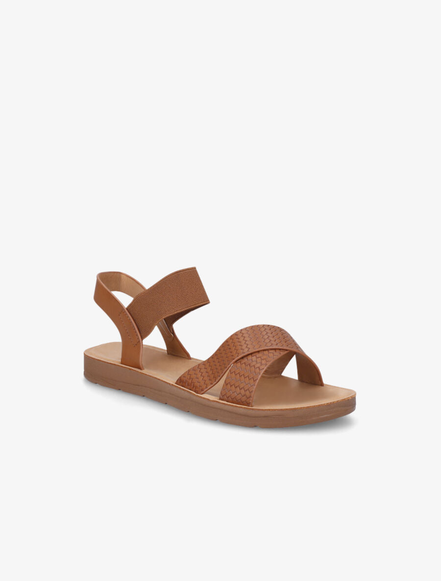 Nu-pieds en simili à brides élastiquées - Camel - 2