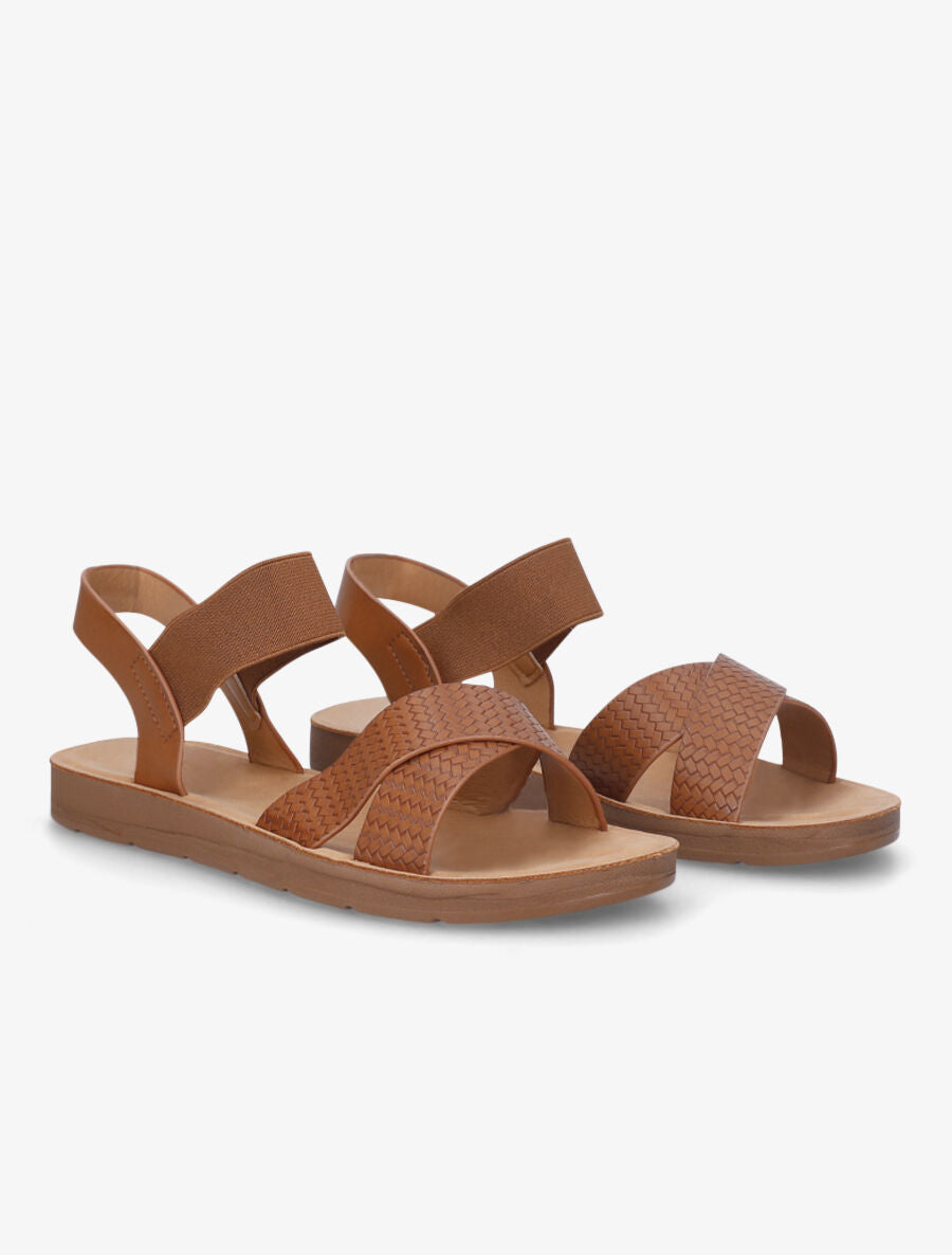 Nu-pieds en simili à brides élastiquées - Camel - 4