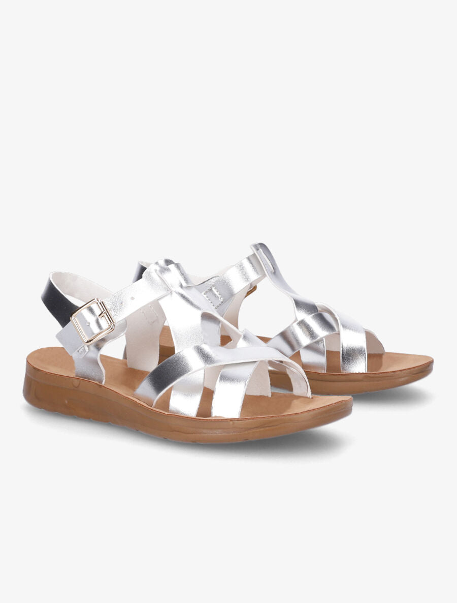 Nu-pieds croisés en simili - Argent - 4