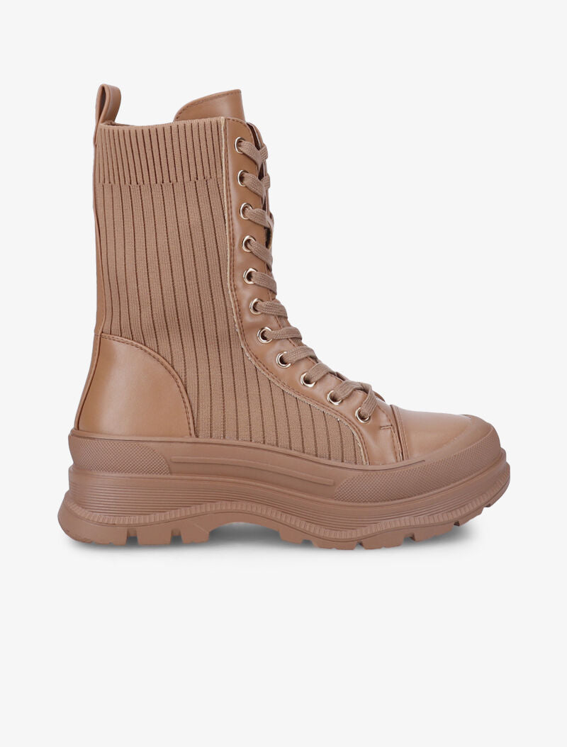 Boots lacées style chaussette - Camel - 2