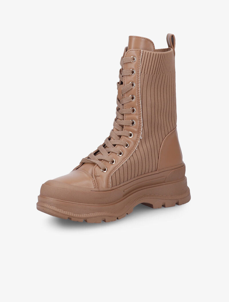Boots lacées style chaussette - Camel - 4