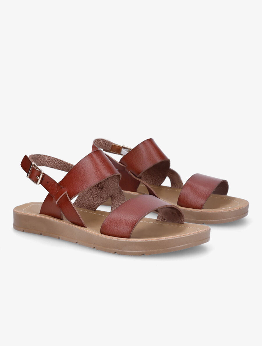 Nu-pieds basiques en simili - Camel - 4
