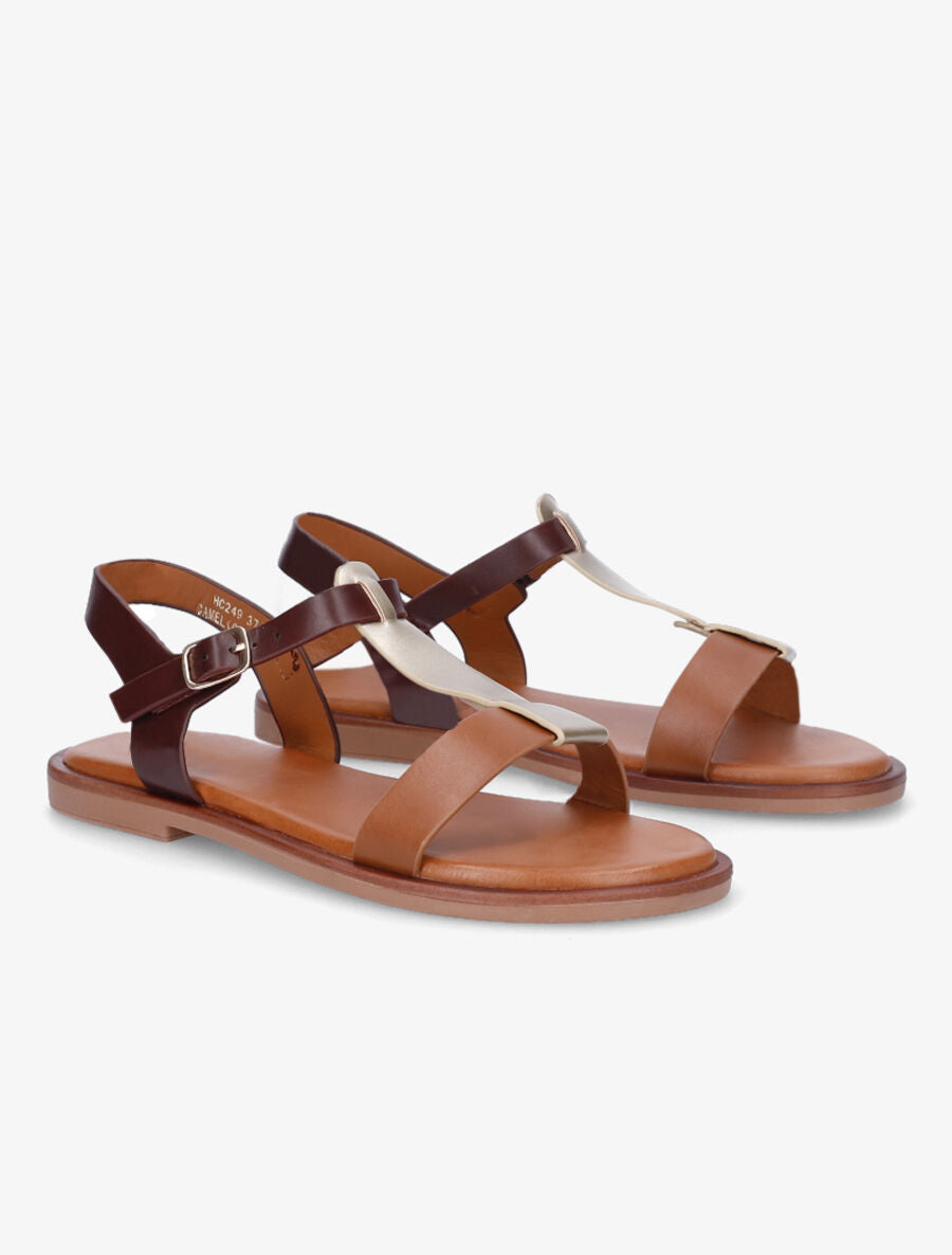Nu-pieds à brides bicolore - Camel - 4