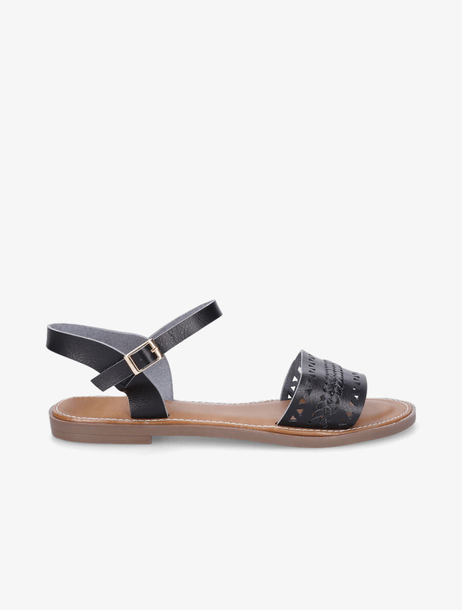 Nu-pieds en simili ajouré - Noir - 1