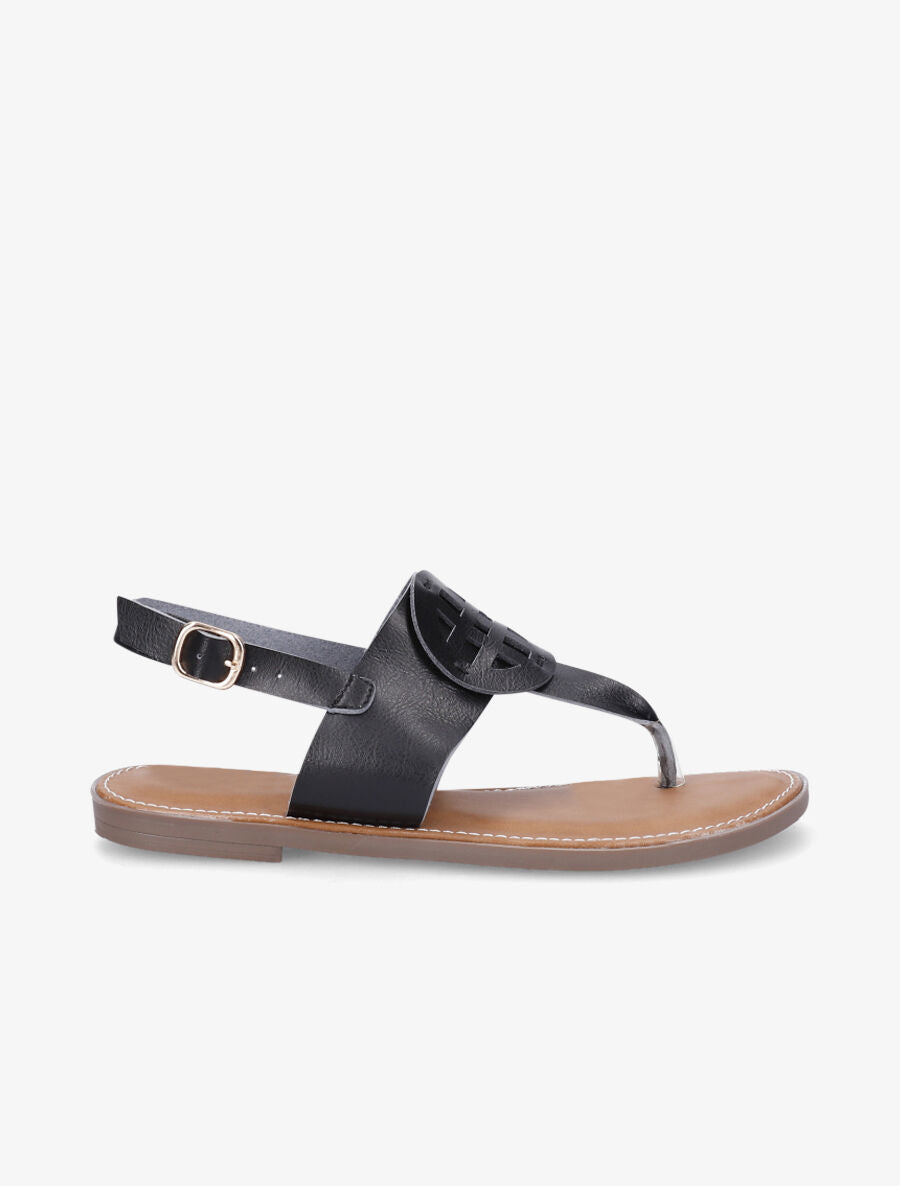 Nu pieds en simili à empiècement rond - Noir - 1