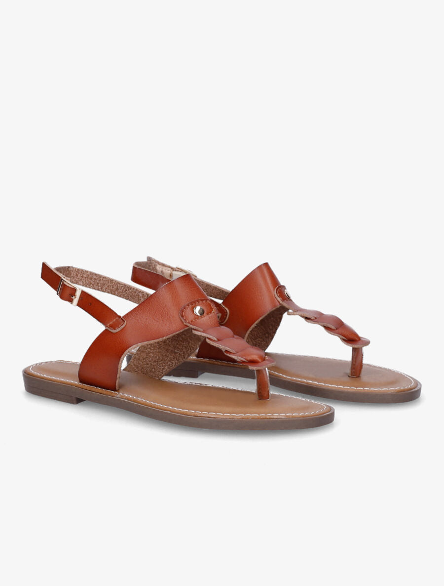 Nu-pieds en simili et bride en T - Camel - 4