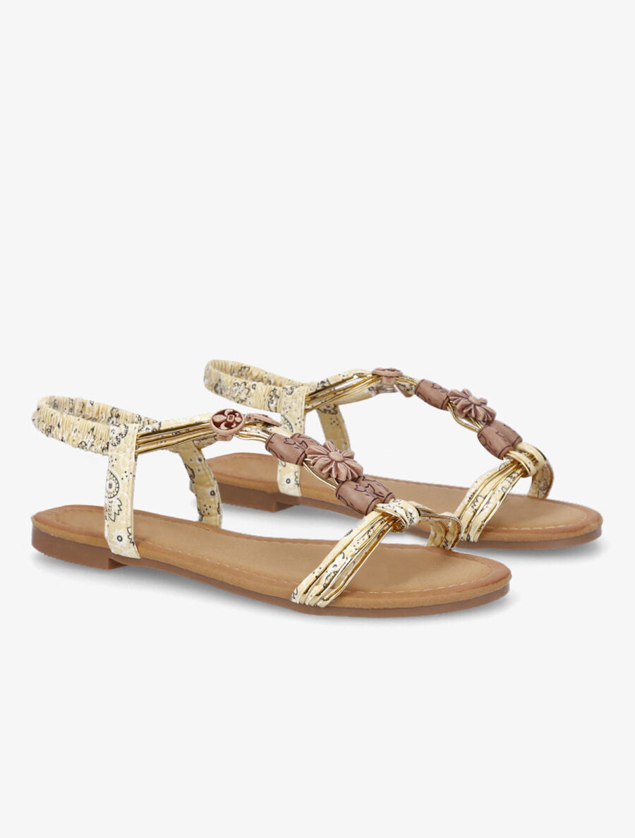 Nu-pieds plats imprimés à perles - Jaune - 4