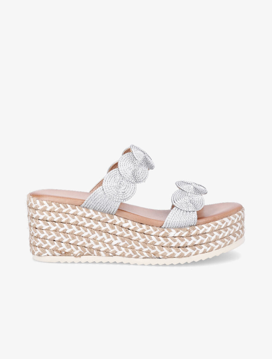 Mules compensées effet paille tressée - Argent - 1