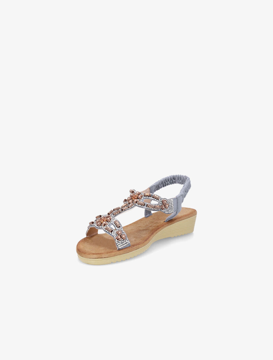 Nu-pieds à empiècement effet bois et strass - Bleu - 3