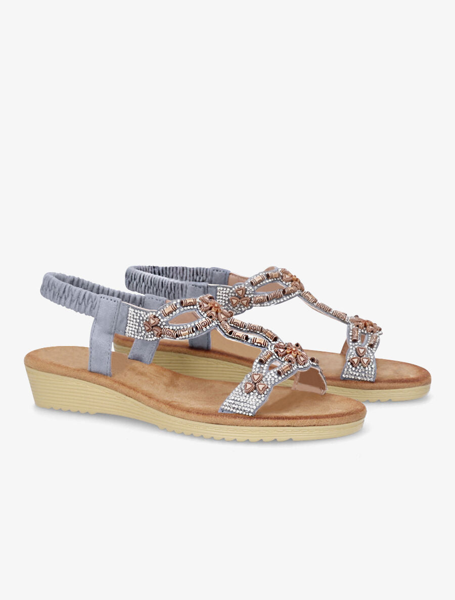 Nu-pieds à empiècement effet bois et strass - Bleu - 4