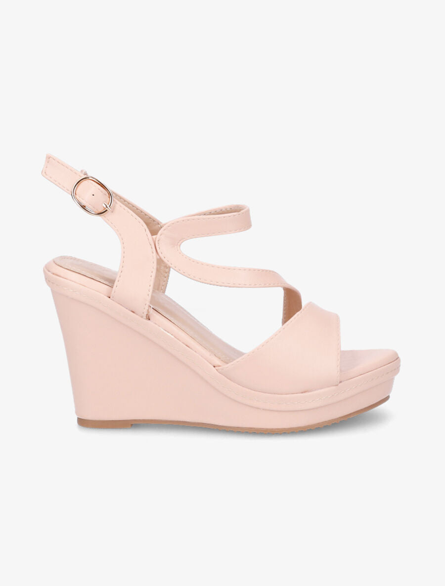 Sandales compensées en simili à bride stylisée - Rose - 1