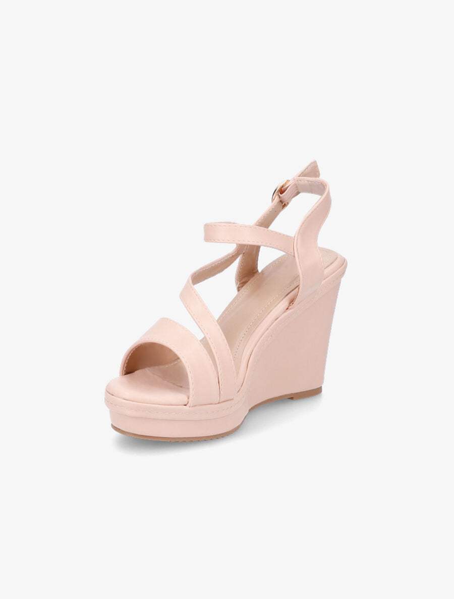 Sandales compensées en simili à bride stylisée - Rose - 3