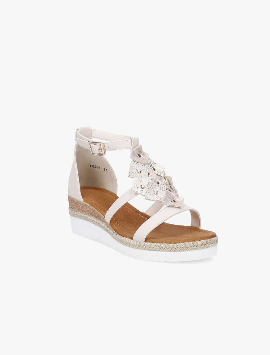 Sandales compensées mi-hautes à strass - Beige - 2