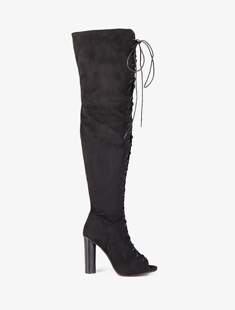 Cuissardes peep toes à lacets - Noir - 2