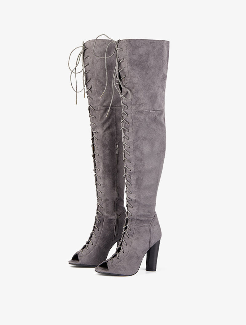 Cuissardes peep toes à lacets - Gris - 5