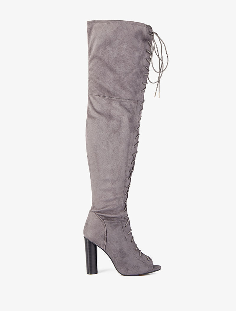 Cuissardes peep toes à lacets - Gris - 2