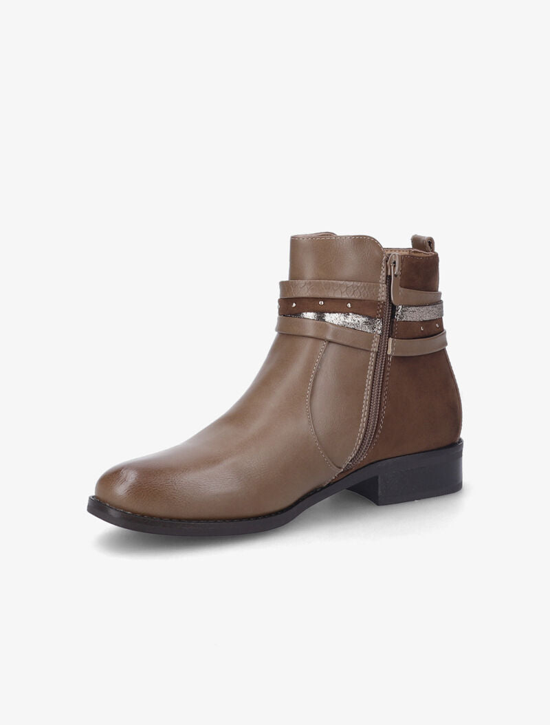 Bottines plates en simili et suédine - Marron - 4