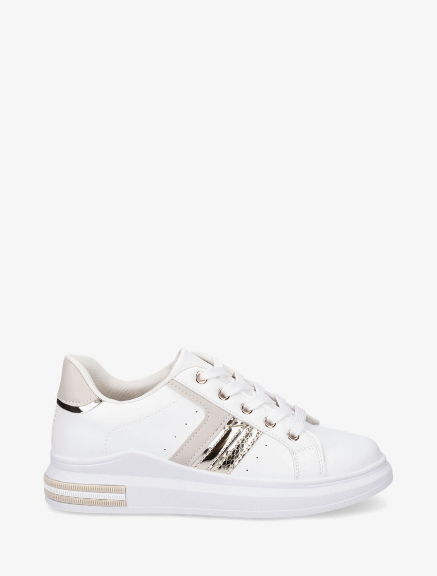 Sneakers en simili à contrefort constratant - Beige - 1