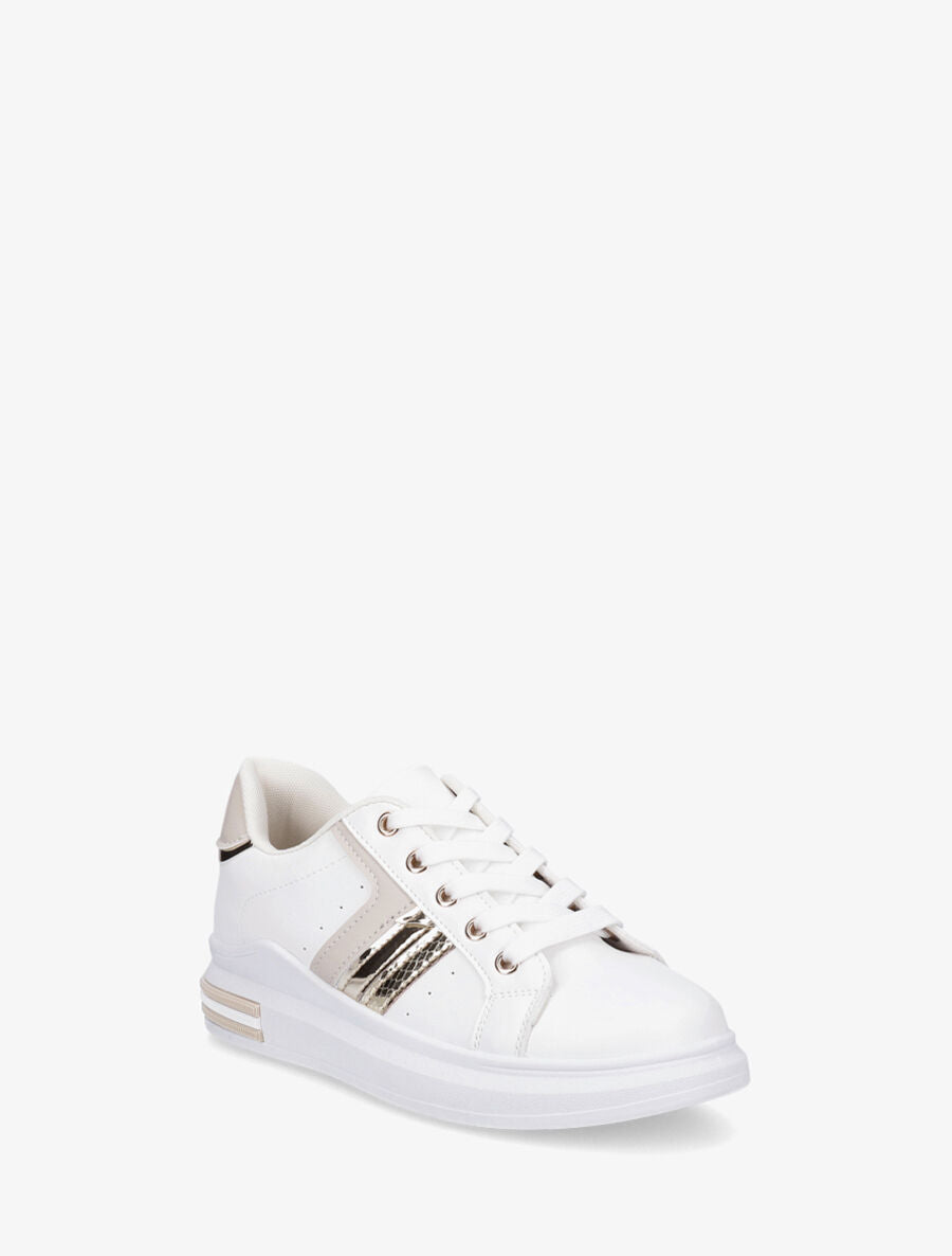 Sneakers en simili à contrefort constratant - Beige - 2