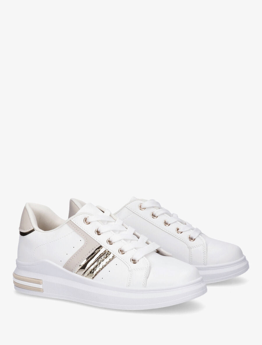 Sneakers en simili à contrefort constratant - Beige - 4
