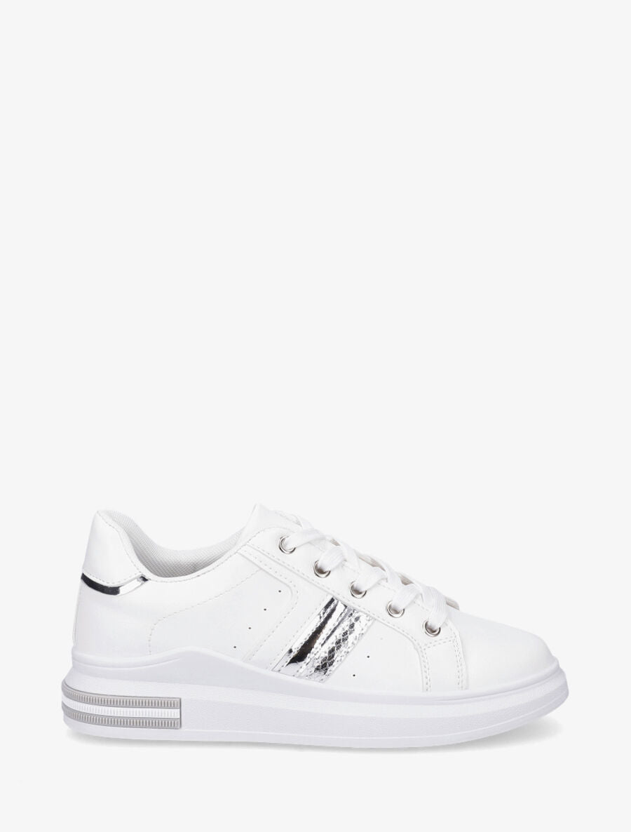 Sneakers en simili à contrefort constratant - Blanc - 5